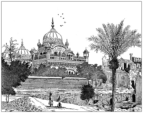 Antique illustration: Samadhi of Ranjit Singh, Lahore, Pakistan
