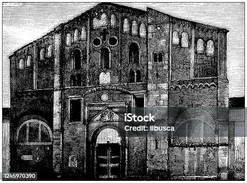 istock Antique illustration: St. Peter's Basilica in Ciel D oro, Pavia 1245970390