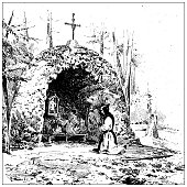 istock Antique illustration: Trappists religious order, Grotte de Saint Bernard, Soligny la Trappe 1426264715