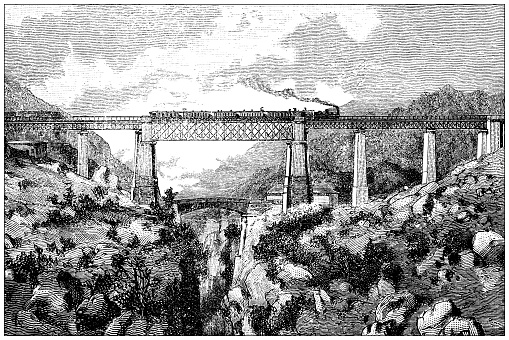 Antique illustration: Viaduct on river Eisack