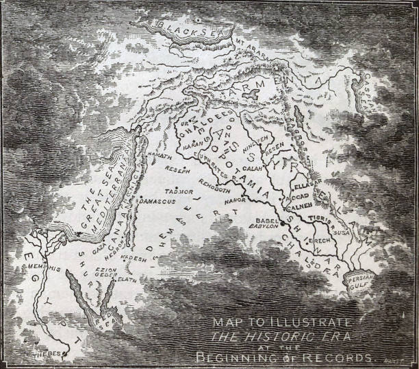Antique illustration - World History - Map to illustrate the Historic Era at the Beginning of Records Antique illustration mesopotamian stock illustrations
