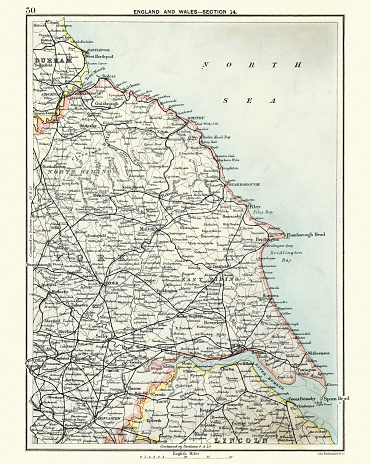 Vintage engraving of a Antique map, North and East Yorkshire 19th Century