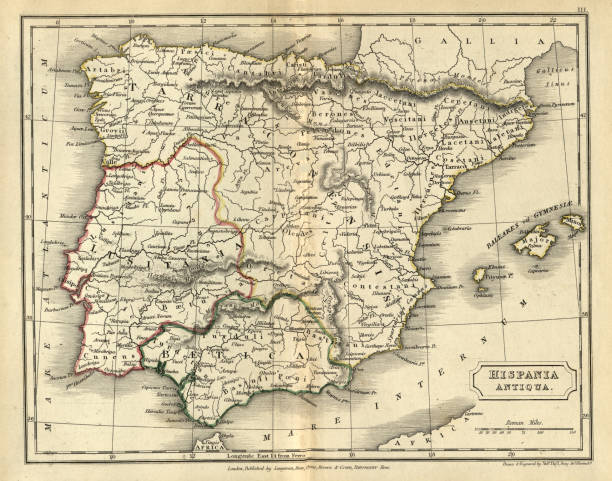 Antique map of Hispania Antiqua, Ancient Spain vector art illustration