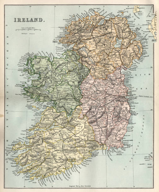Antique map of Ireland in the 19th Century vector art illustration