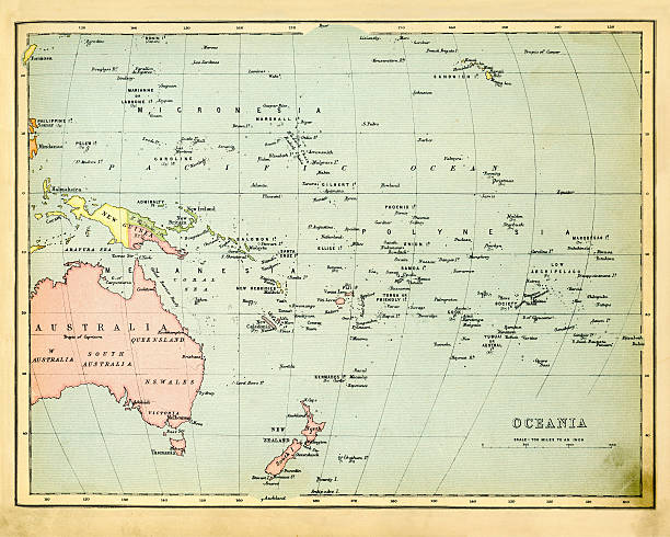 앤틱형 지도 오세아니아 1897 - tonga stock illustrations