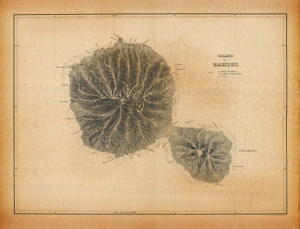 antyczny mapa tahiti islands - cook islands stock illustrations