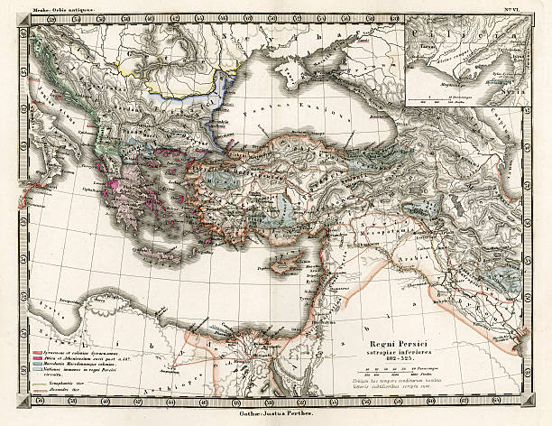 Antique Map of the Persian Empire Antique Map from 1862 of the Persian Empire, from 402 - 323 BC. Maps text is written in Latin. mesopotamian stock illustrations
