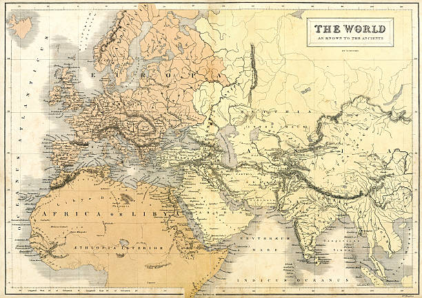 Antique map of the World "Vintage map of the World as known to the Ancients, from 1861" ancient history stock illustrations