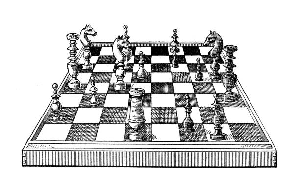 Antique old French engraving illustration: Chessboard Antique old French engraving illustration: Chessboard chess drawings stock illustrations