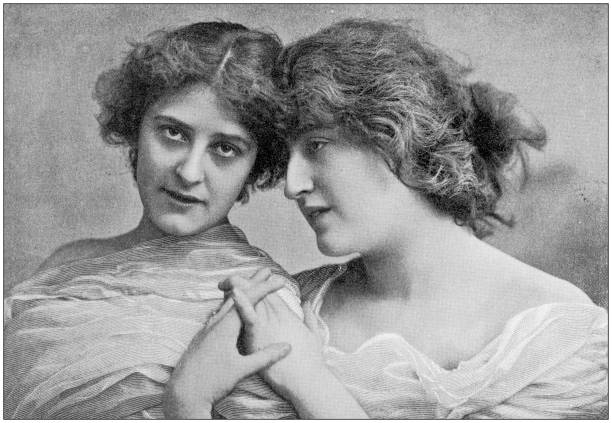 Antique painting illustration: Two women Antique painting illustration: Two women two women stock illustrations