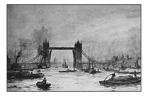 Antique dotprinted photo of paintings: London's Water-gate