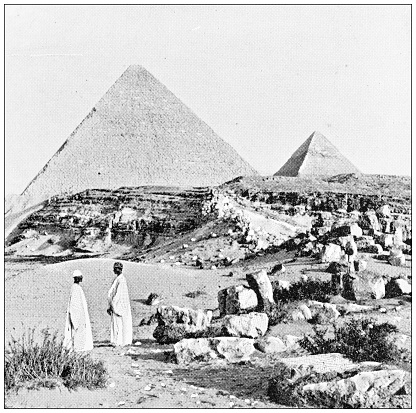 Antique travel photographs of Egypt: Bedouins at the Pyramids