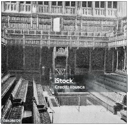 istock Antique travel photographs of London: House of Commons 1384286129