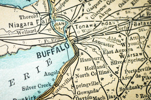Antique USA map close-up detail: Buffalo, New York Antique USA map close-up detail: Buffalo, New York buffalo new york stock illustrations