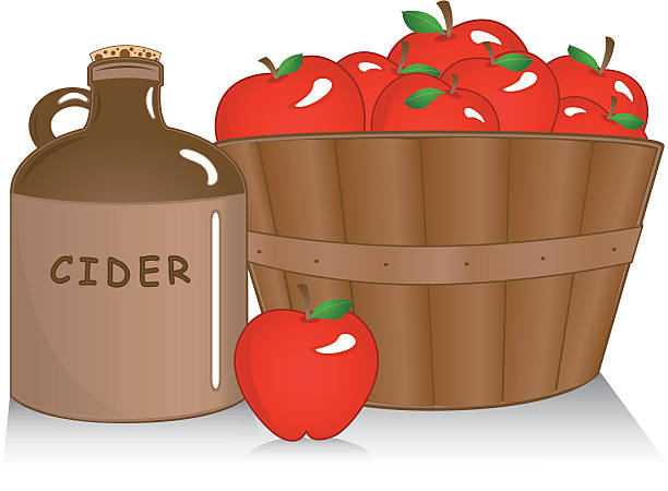 яблочный сидр с корзина - pics of the apple cider stock illustrations.