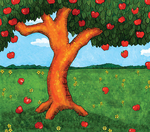 stockillustraties, clipart, cartoons en iconen met apple tree - grass texture