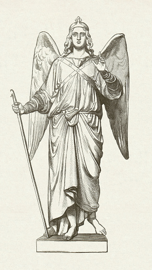 Archangel Raphael Wood Engraving Published In 1854 Stock Illustration ...