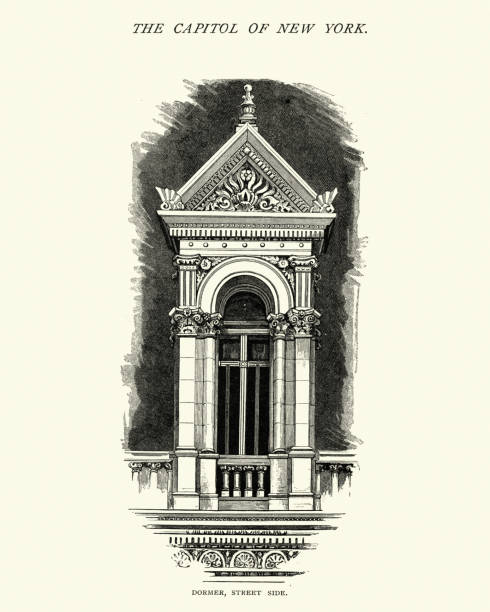 architektur, detail des new york state capitol, 19. jahrhundert - dachfenster stock-grafiken, -clipart, -cartoons und -symbole