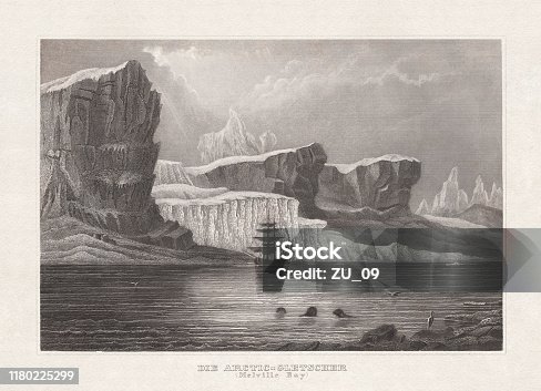 istock Arctic glacier in the Melville Bay, Greenland, steel engraving, 1860 1180225299