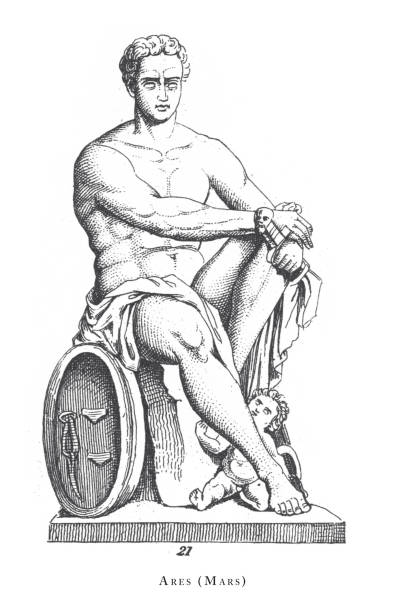 Ares (Mars), Legendary Scenes and Figures from Greek and Roman Mythology Engraving Antique Illustration, Published 1851 Ares (Mars), Legendary Scenes and Figures from Greek and Roman Mythology Engraving Antique Illustration, Published 1851. Source: Original edition from my own archives. Copyright has expired on this artwork. Digitally restored. ares god of war stock illustrations