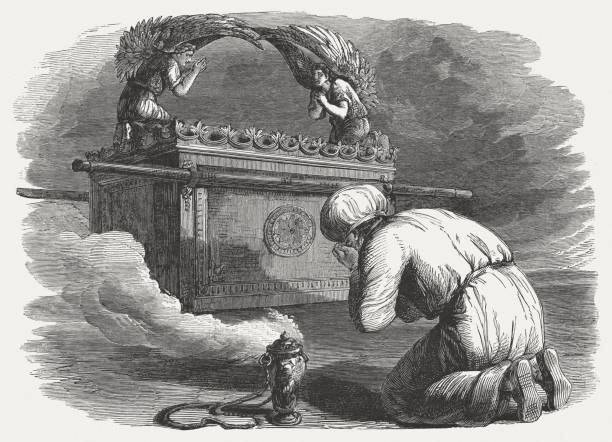 Ark of the Covenant (Exodus 39), wood engraving, published 1886 The Ark of the Covenant (Exodus 39). Wood engraving, published in 1886. ark of the covenant stock illustrations