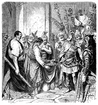 最後のローマ皇帝・ アウグストゥルスがオドアケルに屈服します。 - イラスト素材...