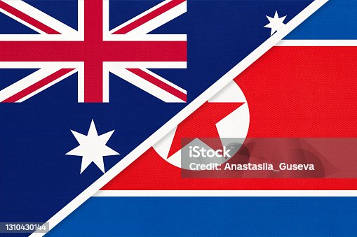 istock Australia and North Korea or DPRK, symbol of national flags from textile. 1310430144