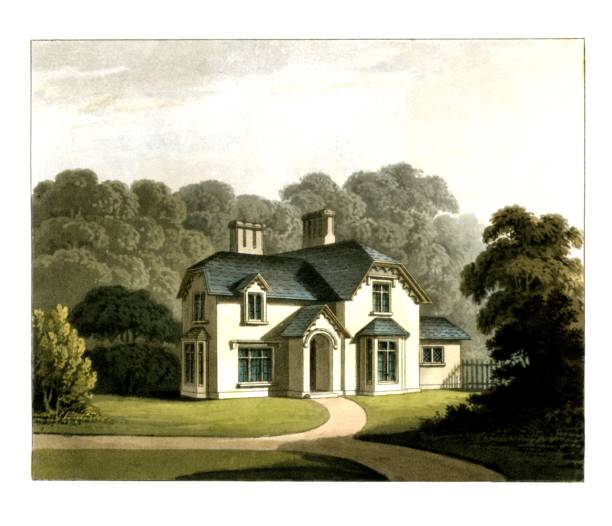 illustrazioni stock, clip art, cartoni animati e icone di tendenza di bailiff ̈s cottage, a crosby hall vicino a liverpool - eitan