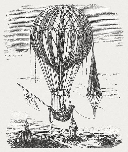 stockillustraties, clipart, cartoons en iconen met balloon with parachutes by étienne-gaspard robert (belgian physicist, 1763-1837) - robertson
