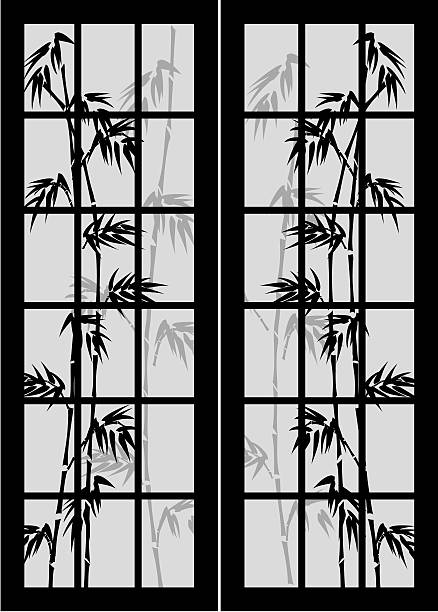 Bamboo Doors with bamboo silhouette (vector) bamboo plant stock illustrations