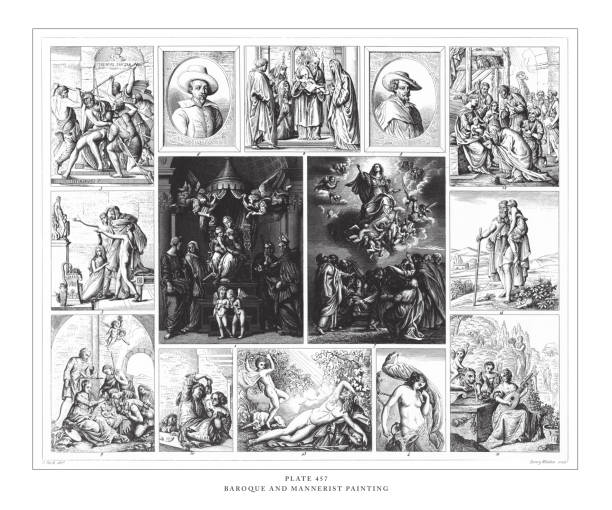 illustrazioni stock, clip art, cartoni animati e icone di tendenza di pittura barocca e manierista incisione illustrazione antica, pubblicato nel 1851 - ferragosto