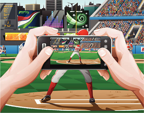 ilustrações, clipart, desenhos animados e ícones de de beisebol - estádio e camera