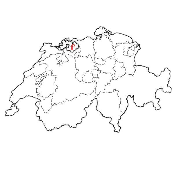 Basel-Landschaft flag on map of administrative divisions of Switzerland flag and territory of Basel-Landschaft canton on map of administrative divisions of switzerland basel landschaft canton stock illustrations