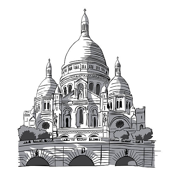 Basilica in paris vector art illustration