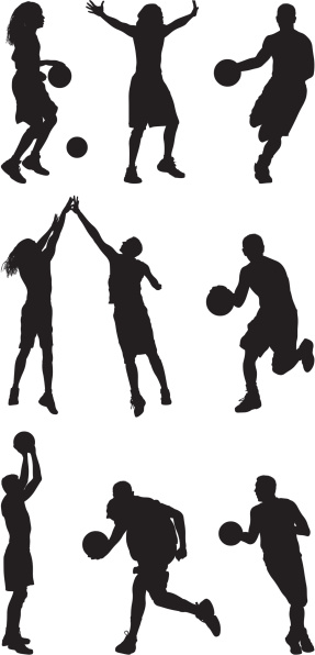 Basketball players playing street ball