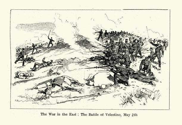 Battle of Velestino, Greco-Turkish War of 1897 vector art illustration