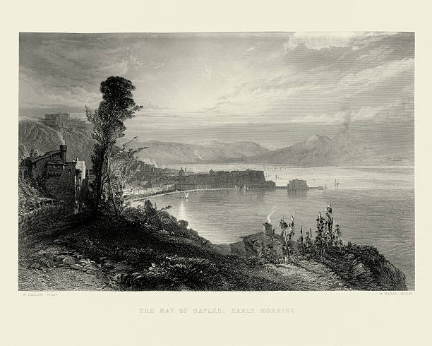 bay of naples: early morning 1857 - napoli stock illustrations