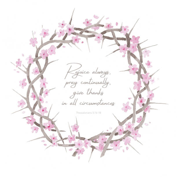 Beautiful elegant watercolor crown of thorns resurrection illustration with inspiring comforting Bible quote vector art illustration
