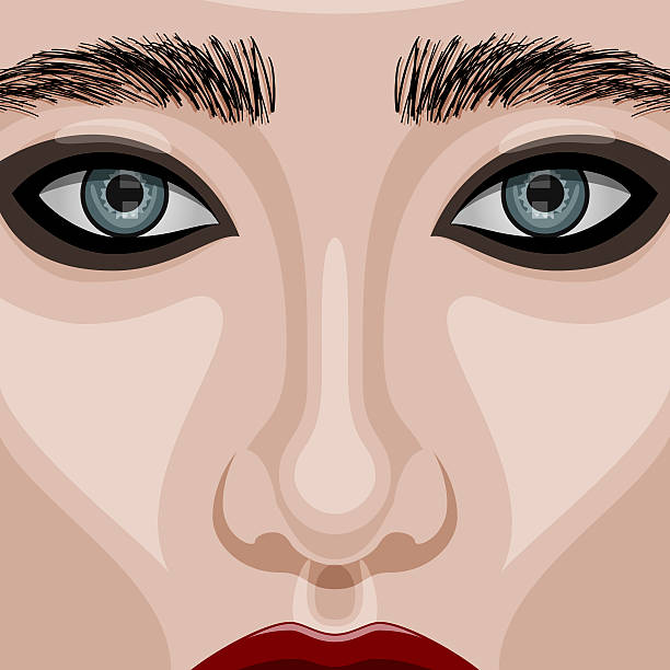 người phụ nữ xinh đẹp khuôn mặt với đôi mắt lớn màu xanh - how to do model makeup hình minh họa sẵn có