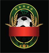 beer green emblem with soccer ball and fans isolated on black