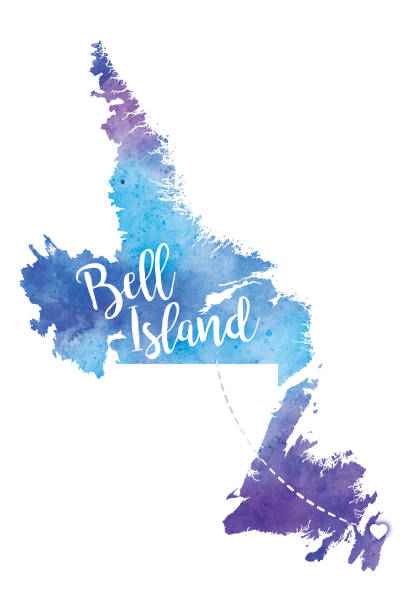 stockillustraties, clipart, cartoons en iconen met bell island, newfoundland aquarel raster kaart illustratie - labrador