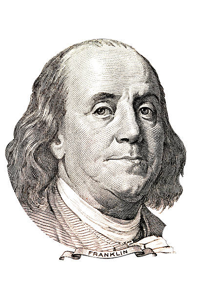 Benjamin Franklin portrait Portrait of Benjamin Franklin in front of the one hundred dollar bill benjamin franklin stock illustrations