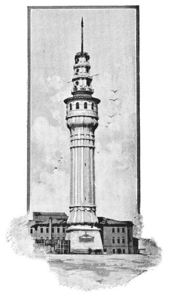 Beyazıt Tower in Istanbul, Turkey - 19th Century Beyazıt Tower in Istanbul, Turkey. Vintage halftone etching circa late 19th century. fire lookout tower stock illustrations