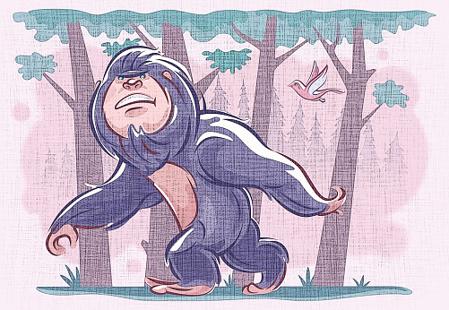 digital painting / raster illustration of Bigfoot walking