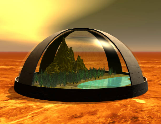 biosphere digital rendering of a science fiction biosphere bioreserve stock illustrations
