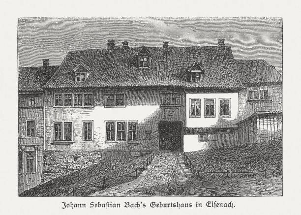1885년 독일 아세나흐에서 요한 세바스티안 바흐의 출생지 - 튀링겐 stock illustrations