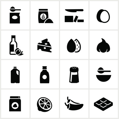 Black Baking and Cooking Ingredients Icons