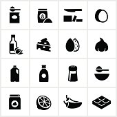 Common baking and cooking ingredients. All white strokes/shapes are cut from the icons and merged allowing the background to show through.