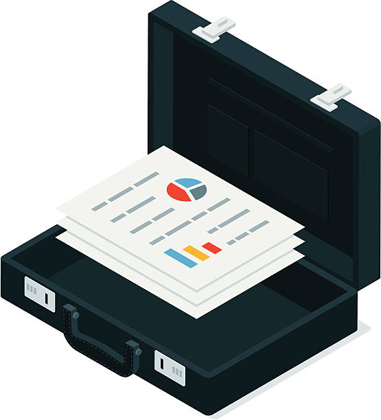 black briefcase with business documents - 公事包 幅插畫檔、美工圖案、卡通及圖標