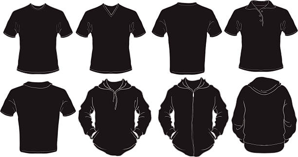 black male shirts template vector set of black male shirts template hoodie stock illustrations